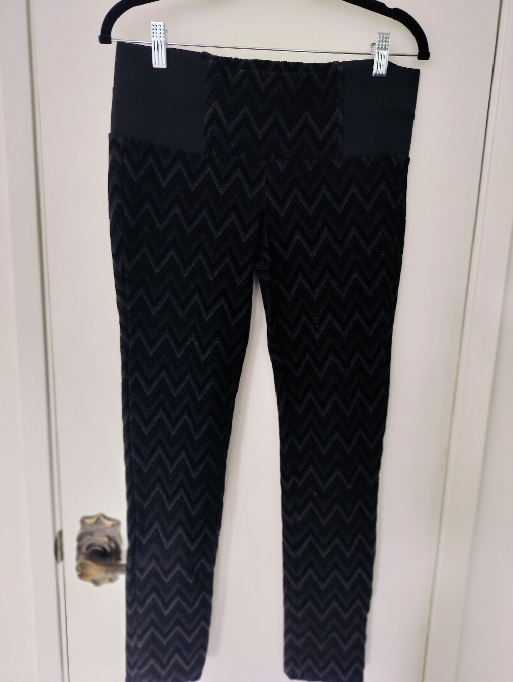 Copper Key Textured Leggings Chevron Pattern Black Size Large Rayon Blend
